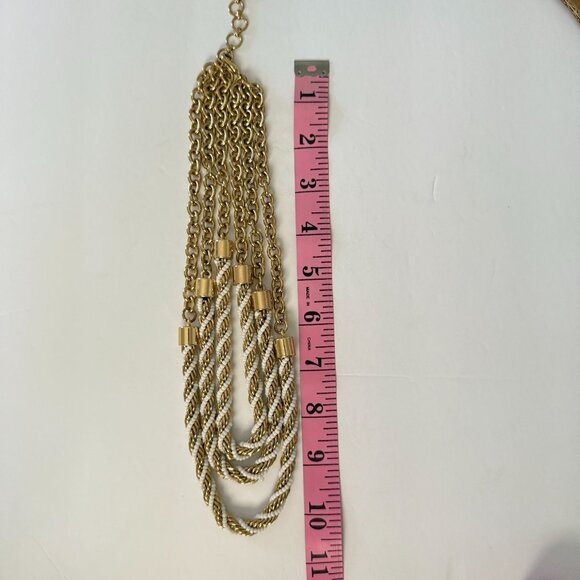 BCBG Max Azria Gold White 3 Strand Rope Chain Necklace Heavy Vintage-Inspired - Picture 6 of 13